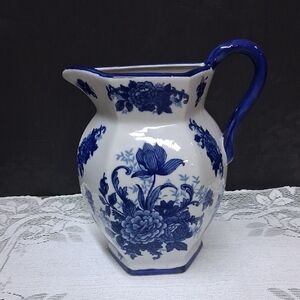 Vintage Cobalt Blue Pitcher Style Porcelain Wall Pocket